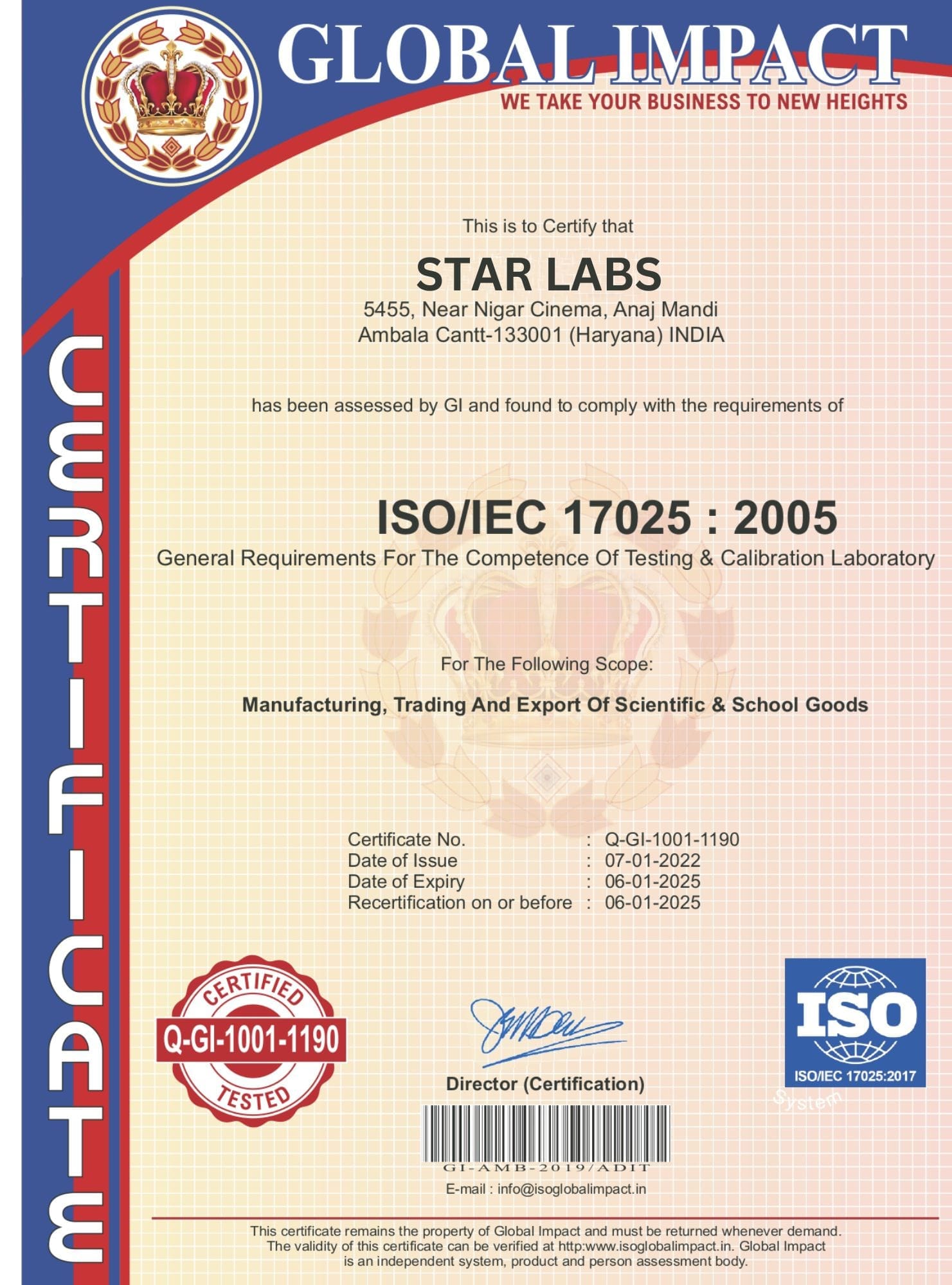 Certifications Quality Assurance StarLabs