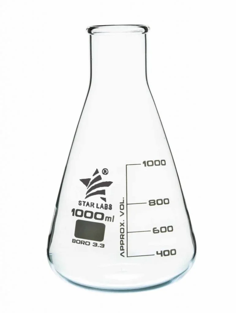 Glass laboratory flask for precise chemical experiments and liquid storage