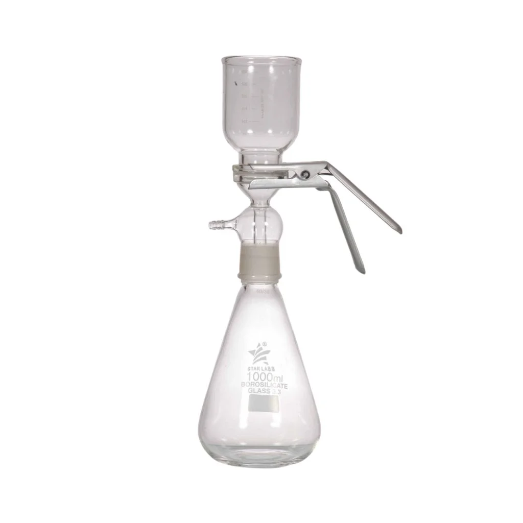 Glass filtration setup with funnel and flask for laboratory separations