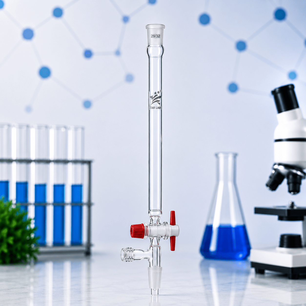 Chromatography Column, PTFE Stopcock, Reinforced top