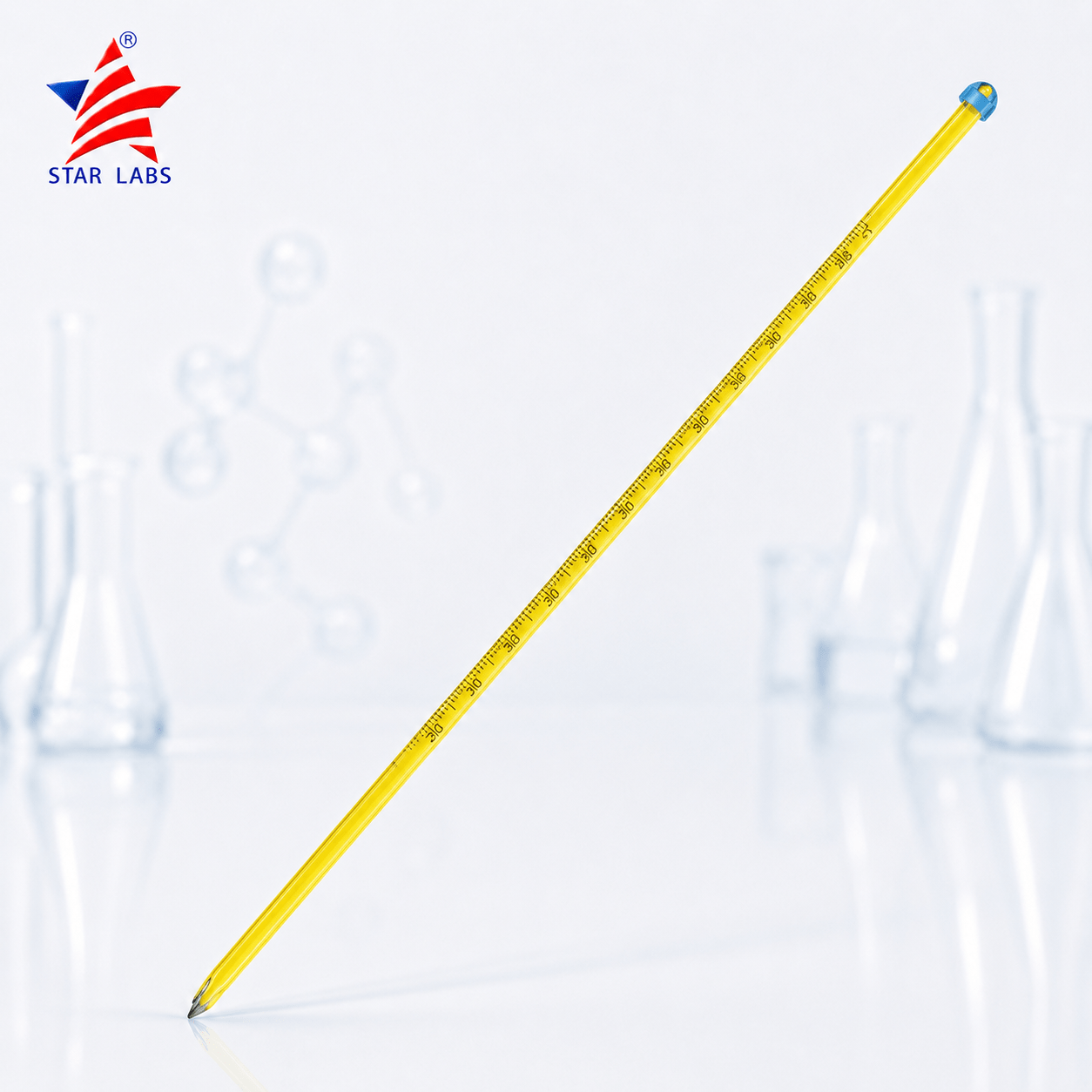 Mercury thermometer 0 to 360 degrees celsius 300mm long for laboratory