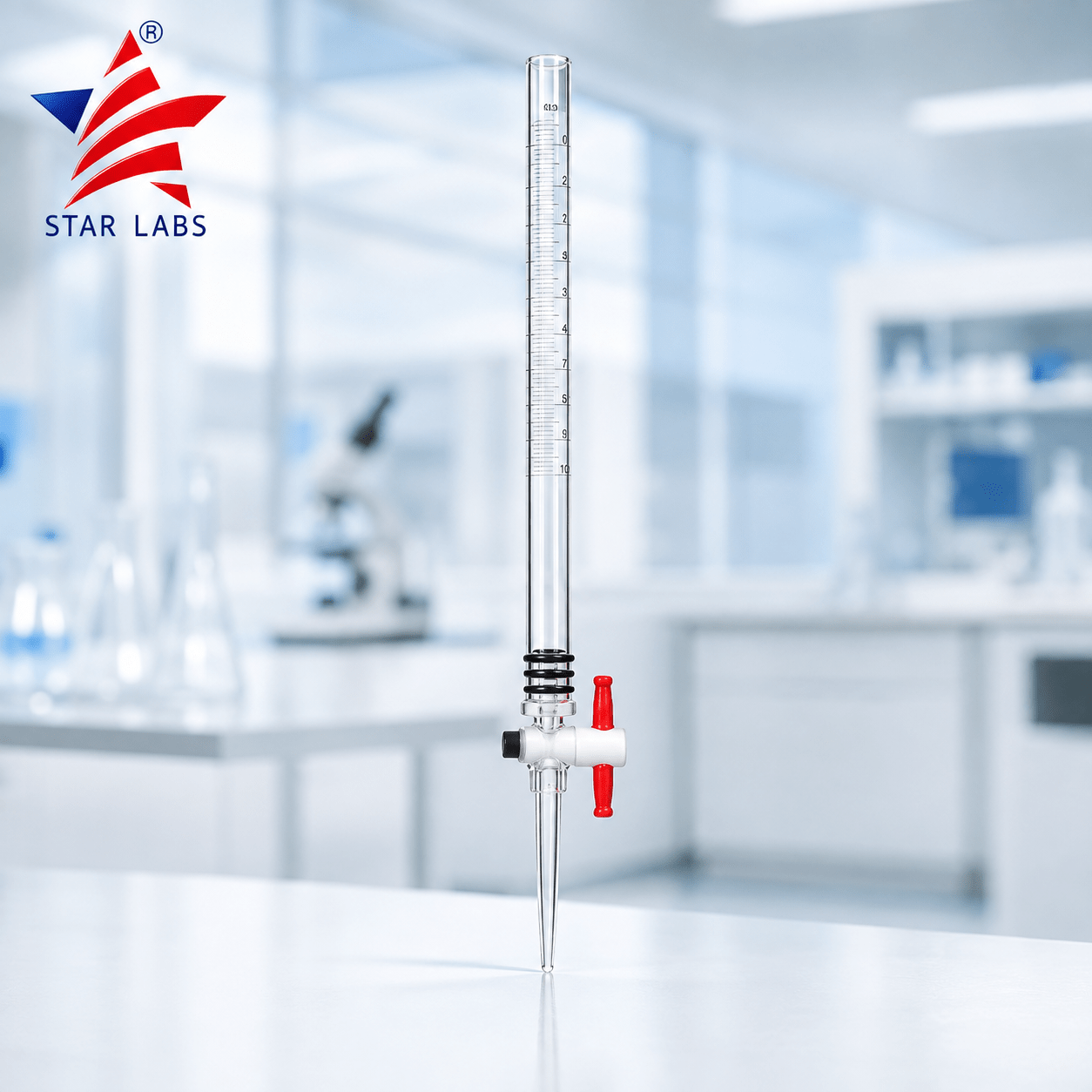 Acrylic Graduated Burette with PTFE Stopcock, 50 ml, 0.10 ml Graduation