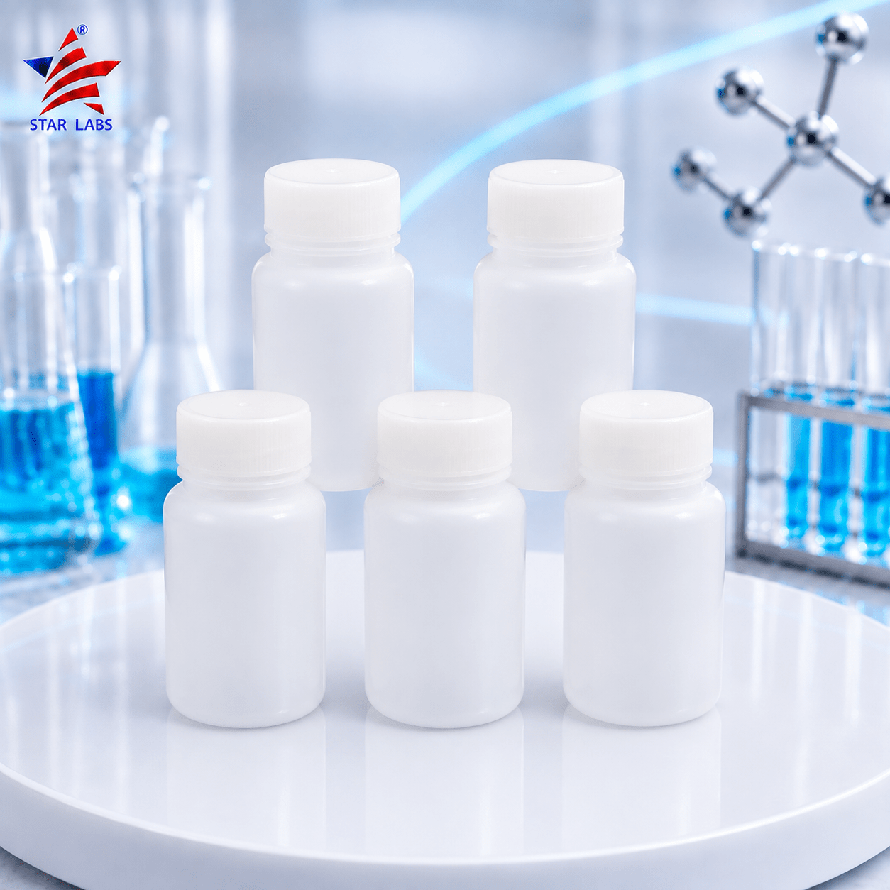 5pcs 30ml Plastic Wide Mouth Laboratory Reagent Bottle Sample Thicken Bottle Clear