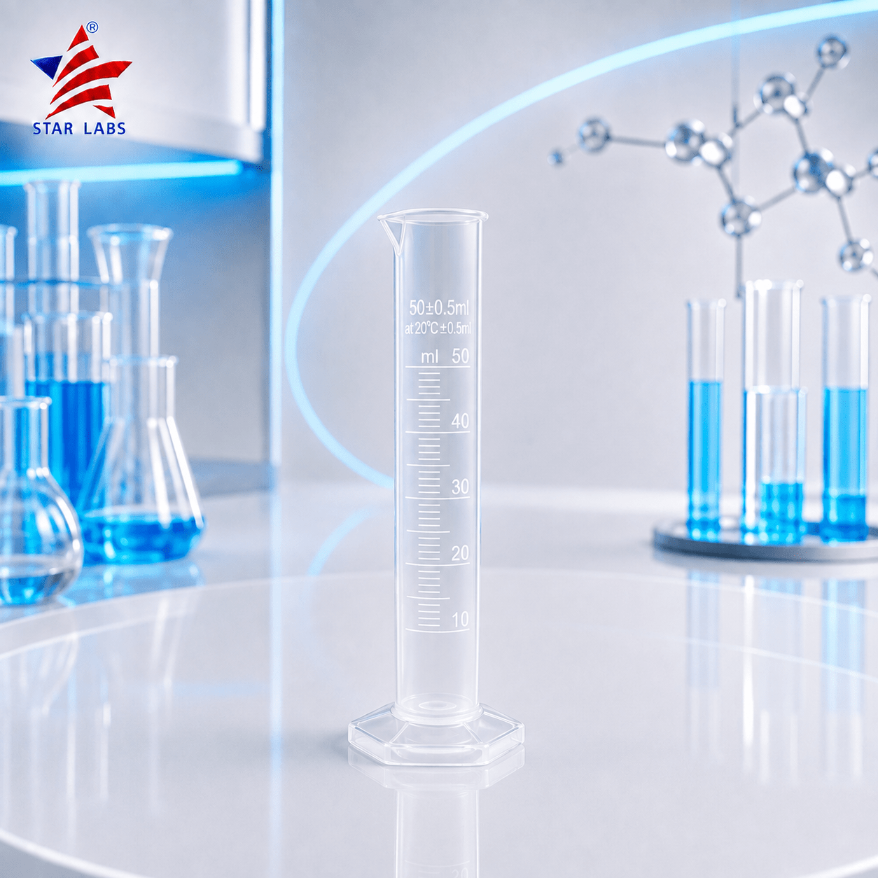 STAR LABS Plastic Measuring Cylinder Transparent Graduated Cylinder's for Laboratory Test 50ml