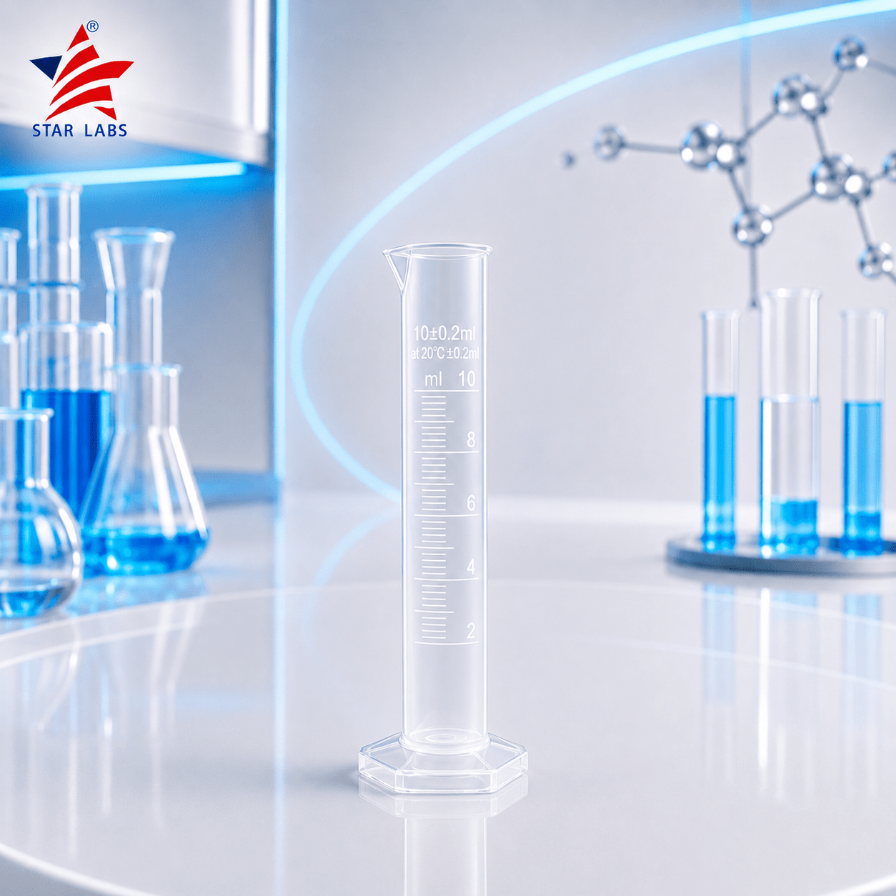 STAR LABS Plastic Measuring Cylinder Transparent Graduated Cylinder's for Laboratory Test 10ml