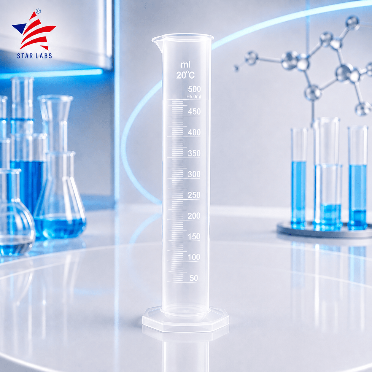 STAR LABS Plastic Measuring Cylinders Transparent Graduated Cylinder's for Laboratory Test 500ml